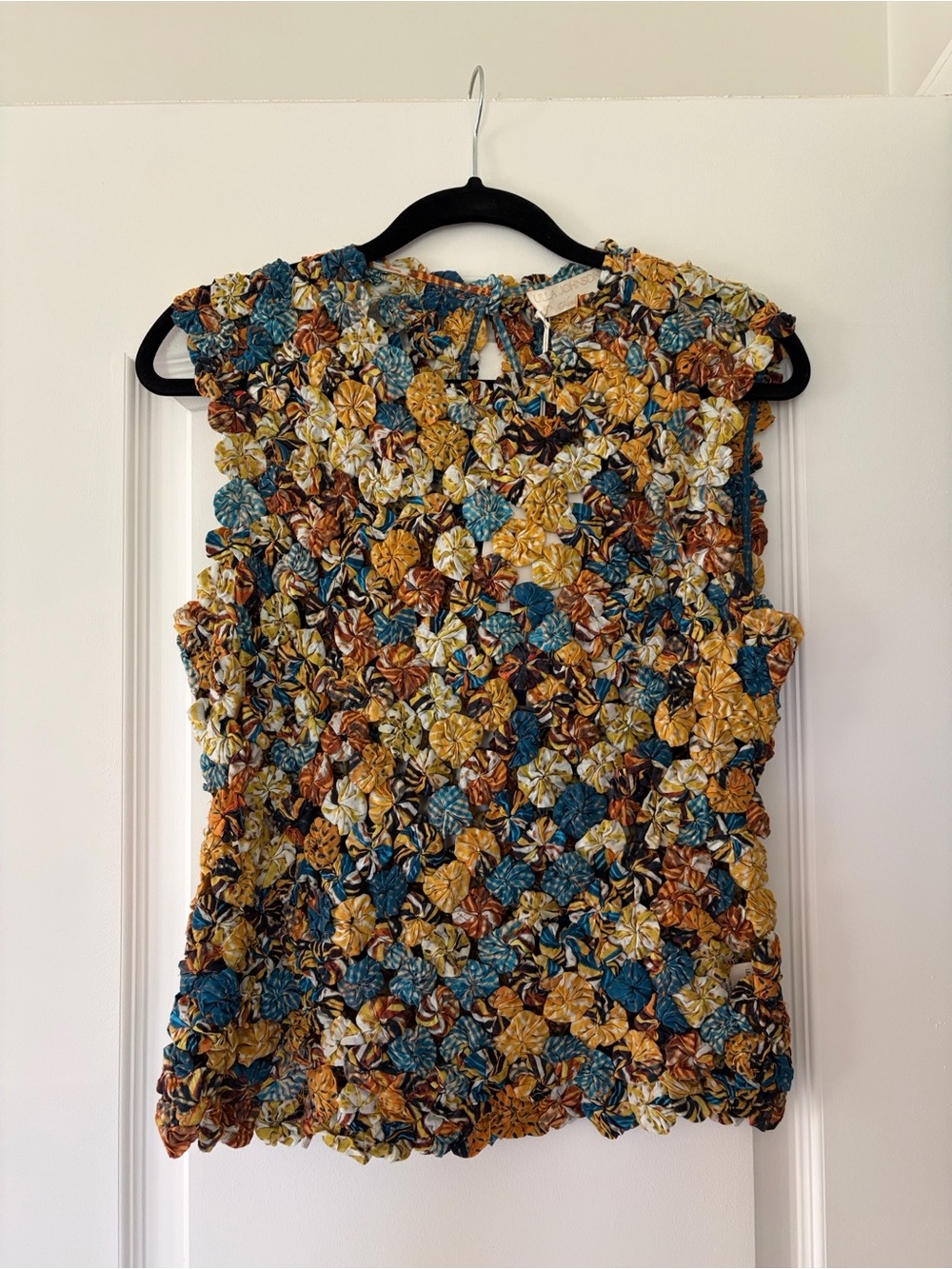 Ulla Johnson Multicolor Hand Crafted Rosette Top in Yellow, Orange, Teal